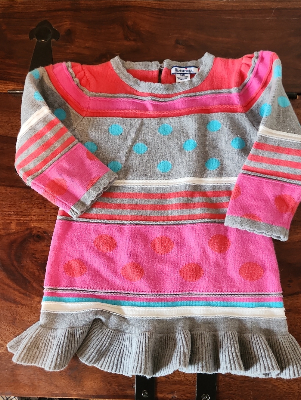 Hartstrings Knit Dress with Polka Dots Stripes  and  Sz 24 Months Cotton